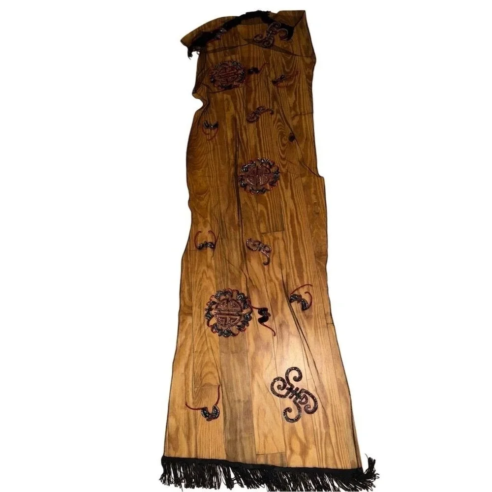 Etsy Women's Black Sheer Embroidered‎ Geometric Rectangle Scarf sequin fringe